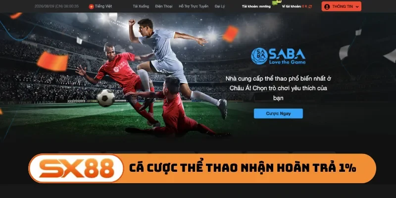 Cá cược thể thao nhận hoàn trả 1%